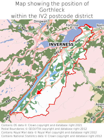 Map showing location of Gorthleck within IV2