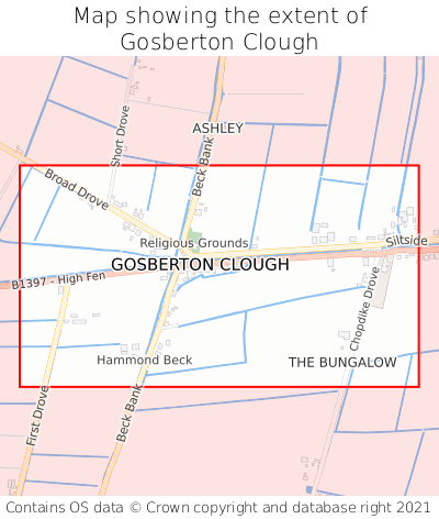 Map showing extent of Gosberton Clough as bounding box