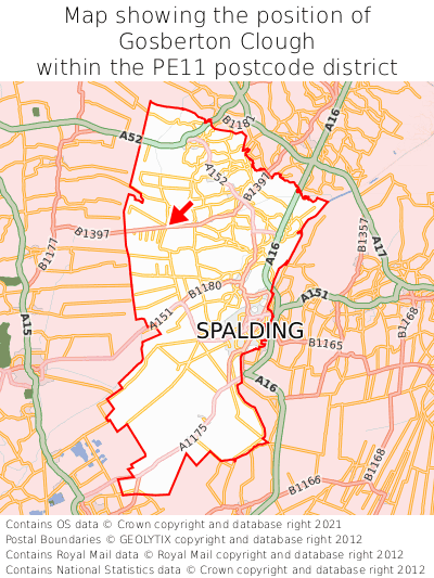 Map showing location of Gosberton Clough within PE11