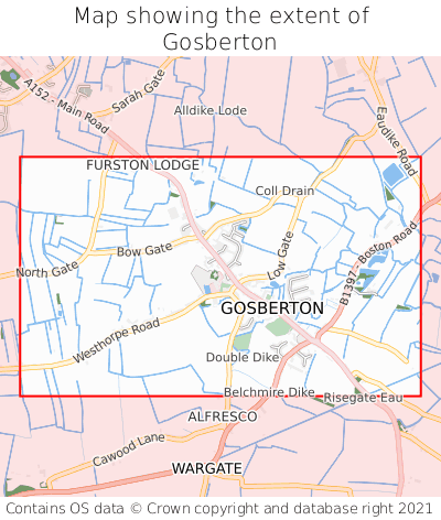 Map showing extent of Gosberton as bounding box