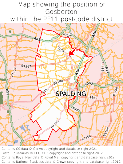 Map showing location of Gosberton within PE11