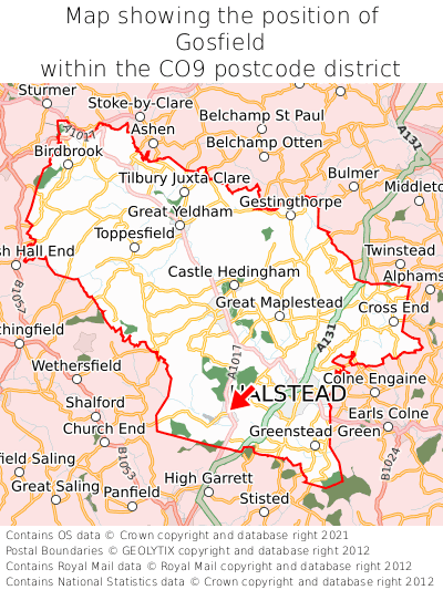 Map showing location of Gosfield within CO9