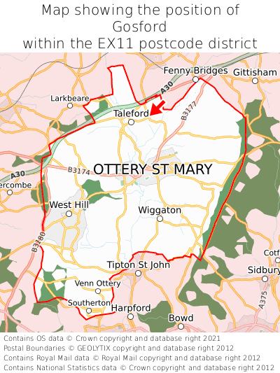 Map showing location of Gosford within EX11