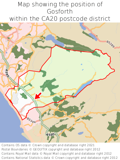 Map showing location of Gosforth within CA20