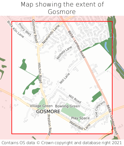 Map showing extent of Gosmore as bounding box