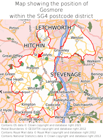 Map showing location of Gosmore within SG4