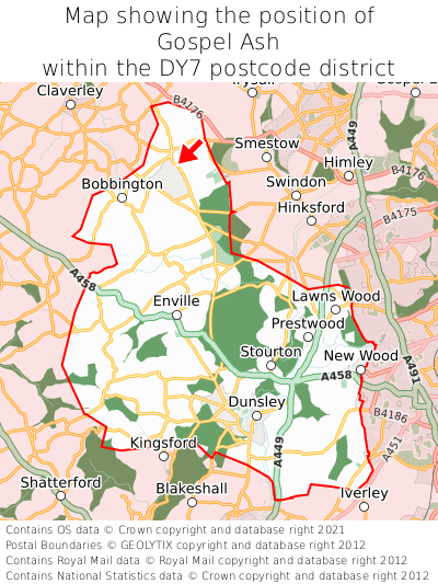 Map showing location of Gospel Ash within DY7