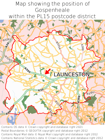 Map showing location of Gospenheale within PL15