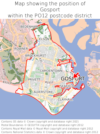 Map showing location of Gosport within PO12