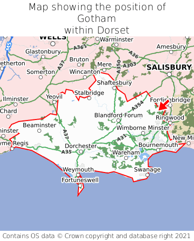 Map showing location of Gotham within Dorset