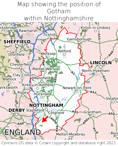 Map showing location of Gotham within Nottinghamshire