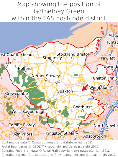Map showing location of Gothelney Green within TA5