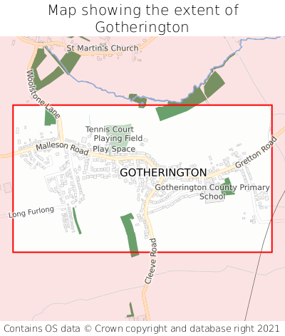 Map showing extent of Gotherington as bounding box