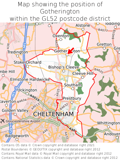 Map showing location of Gotherington within GL52