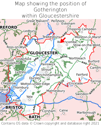 Map showing location of Gotherington within Gloucestershire