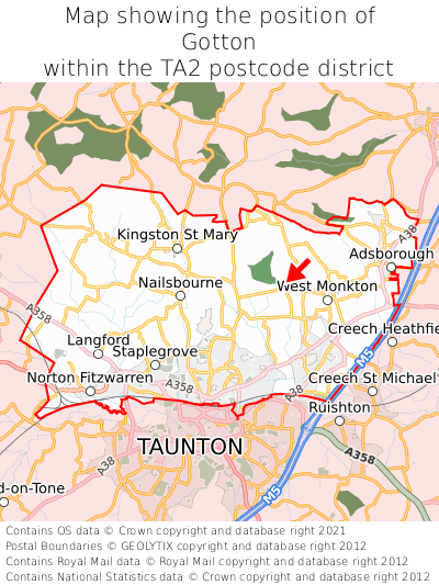 Map showing location of Gotton within TA2