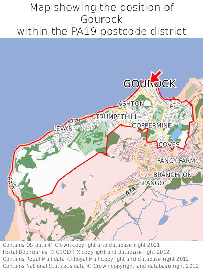 Map showing location of Gourock within PA19