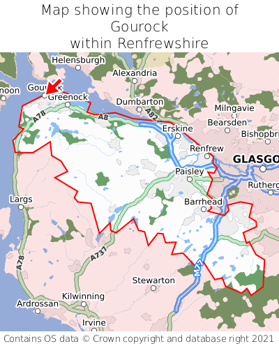 Map showing location of Gourock within Renfrewshire