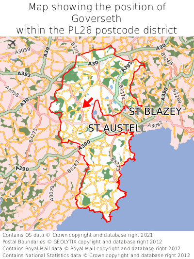 Map showing location of Goverseth within PL26
