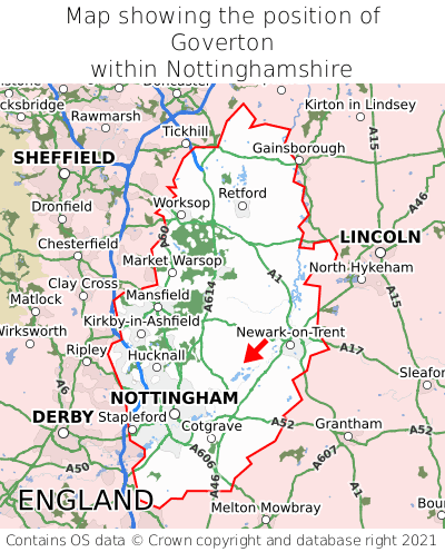 Map showing location of Goverton within Nottinghamshire