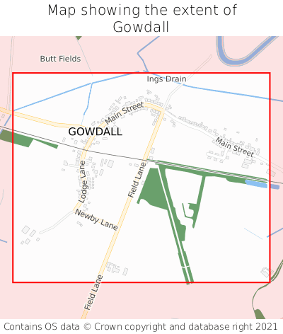 Map showing extent of Gowdall as bounding box