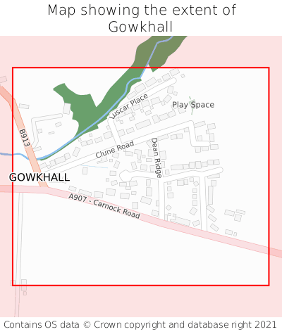 Map showing extent of Gowkhall as bounding box