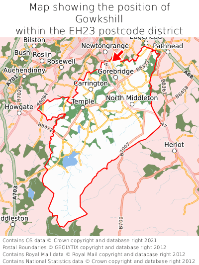 Map showing location of Gowkshill within EH23