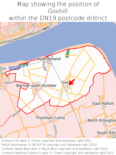 Map showing location of Goxhill within DN19