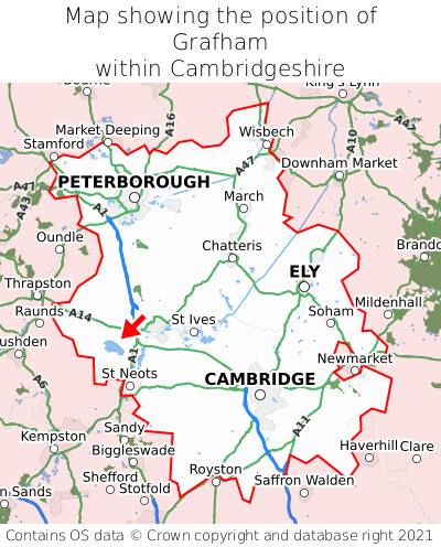 Map showing location of Grafham within Cambridgeshire