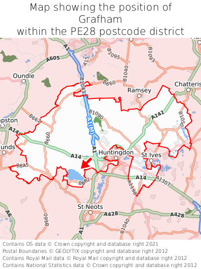 Map showing location of Grafham within PE28