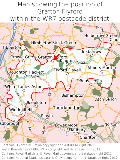 Map showing location of Grafton Flyford within WR7