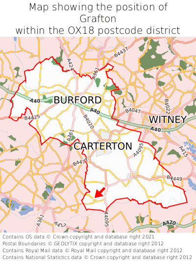 Map showing location of Grafton within OX18