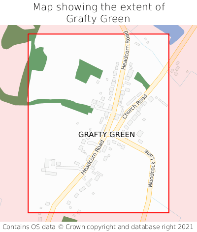 Map showing extent of Grafty Green as bounding box