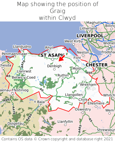 Map showing location of Graig within Clwyd