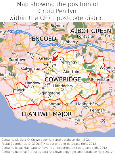 Map showing location of Graig Penllyn within CF71