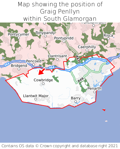 Map showing location of Graig Penllyn within South Glamorgan