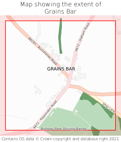 Map showing extent of Grains Bar as bounding box