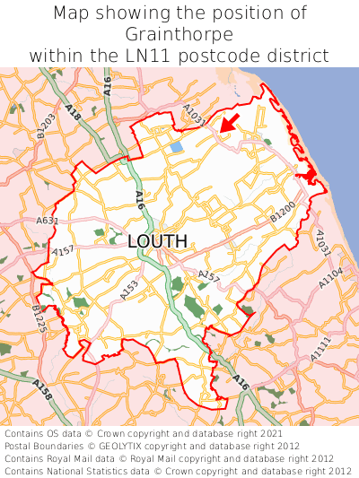Map showing location of Grainthorpe within LN11