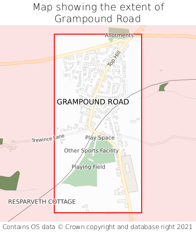 Map showing extent of Grampound Road as bounding box