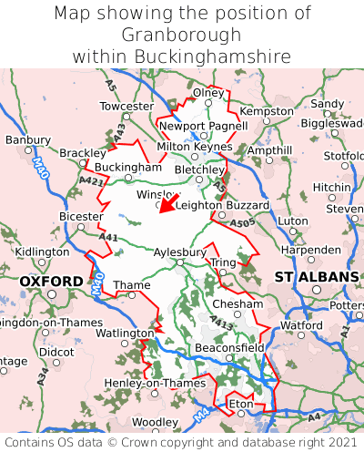 Map showing location of Granborough within Buckinghamshire