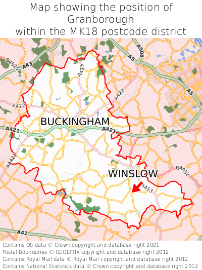 Map showing location of Granborough within MK18