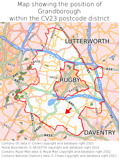 Map showing location of Grandborough within CV23