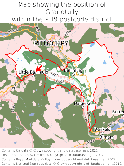 Map showing location of Grandtully within PH9