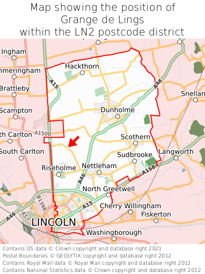 Map showing location of Grange de Lings within LN2