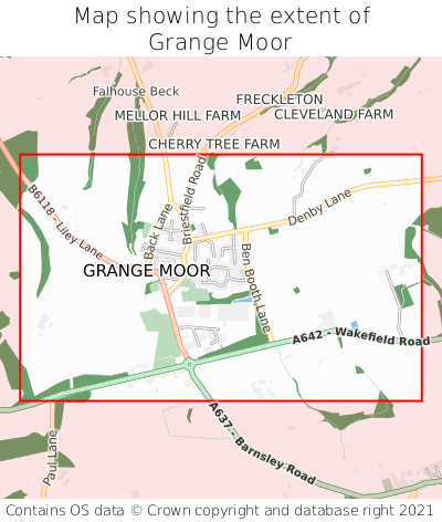 Map showing extent of Grange Moor as bounding box
