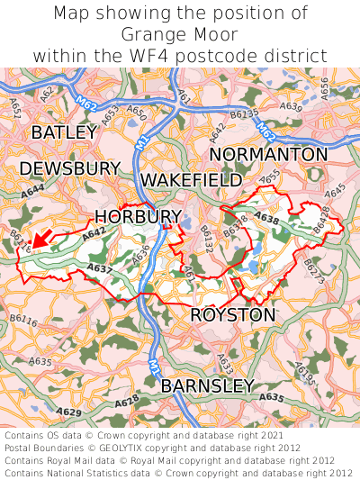 Map showing location of Grange Moor within WF4