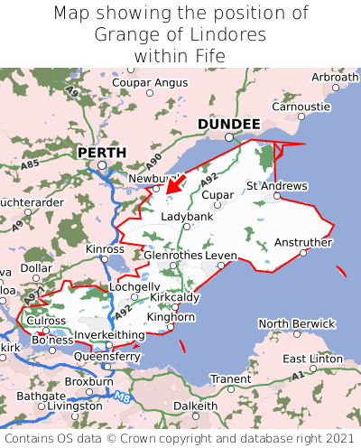 Map showing location of Grange of Lindores within Fife