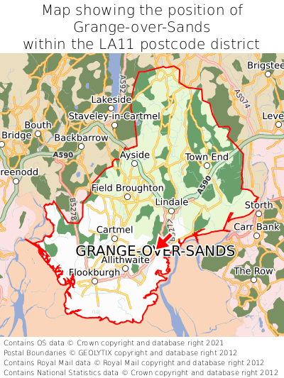Map showing location of Grange-over-Sands within LA11