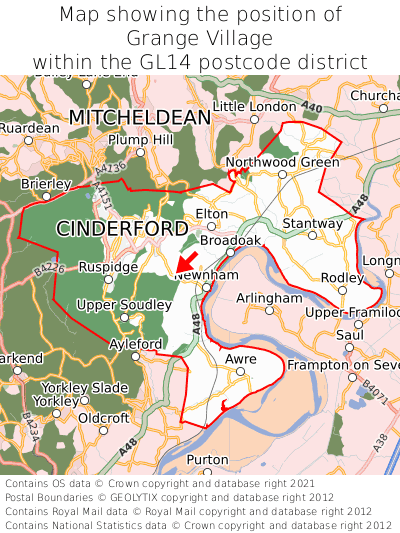 Map showing location of Grange Village within GL14