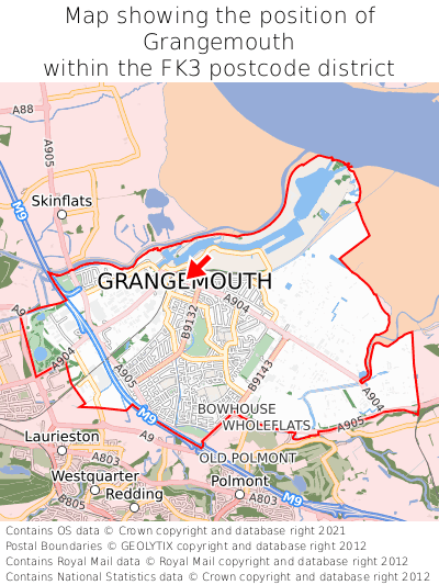 Map showing location of Grangemouth within FK3